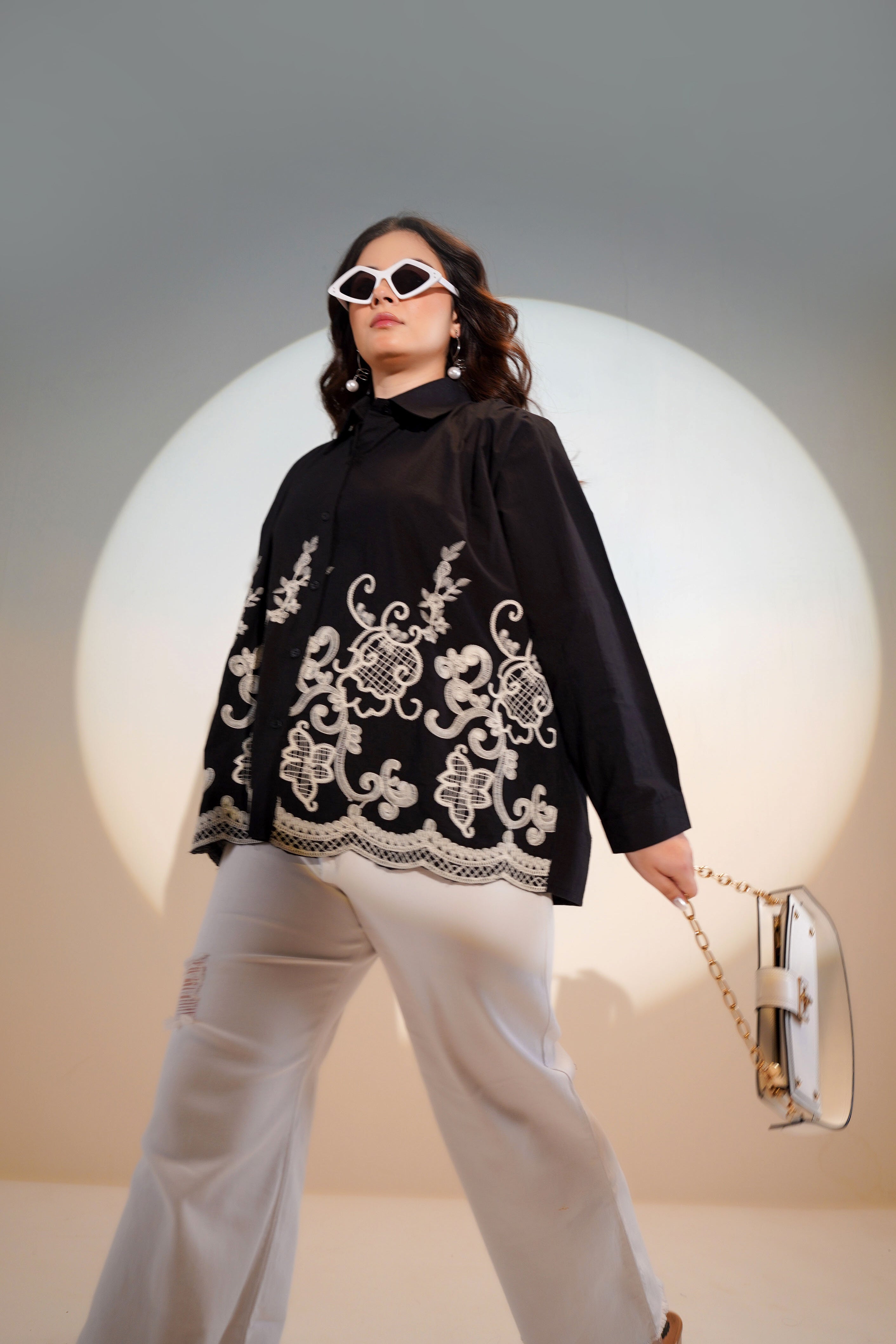 Cotton Black Embroidered Shirt