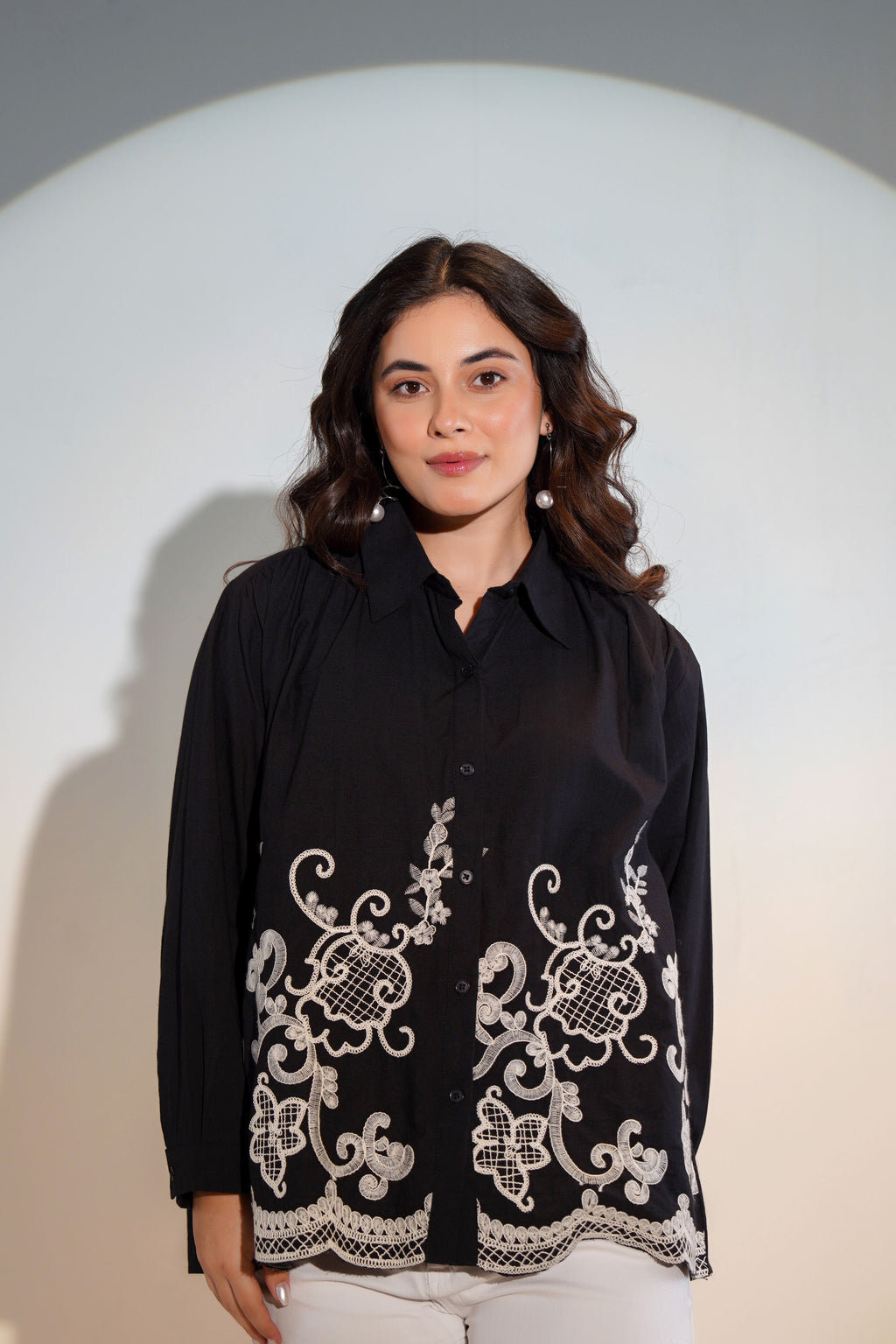 Cotton Black Embroidered Shirt