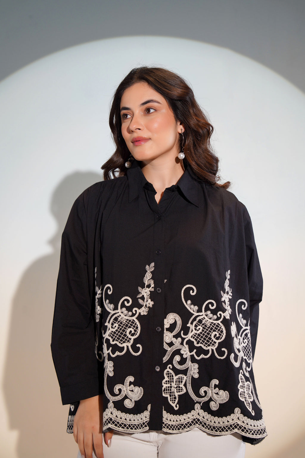 Cotton Black Embroidered Shirt