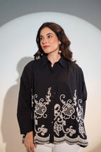 Cotton Black Embroidered Shirt