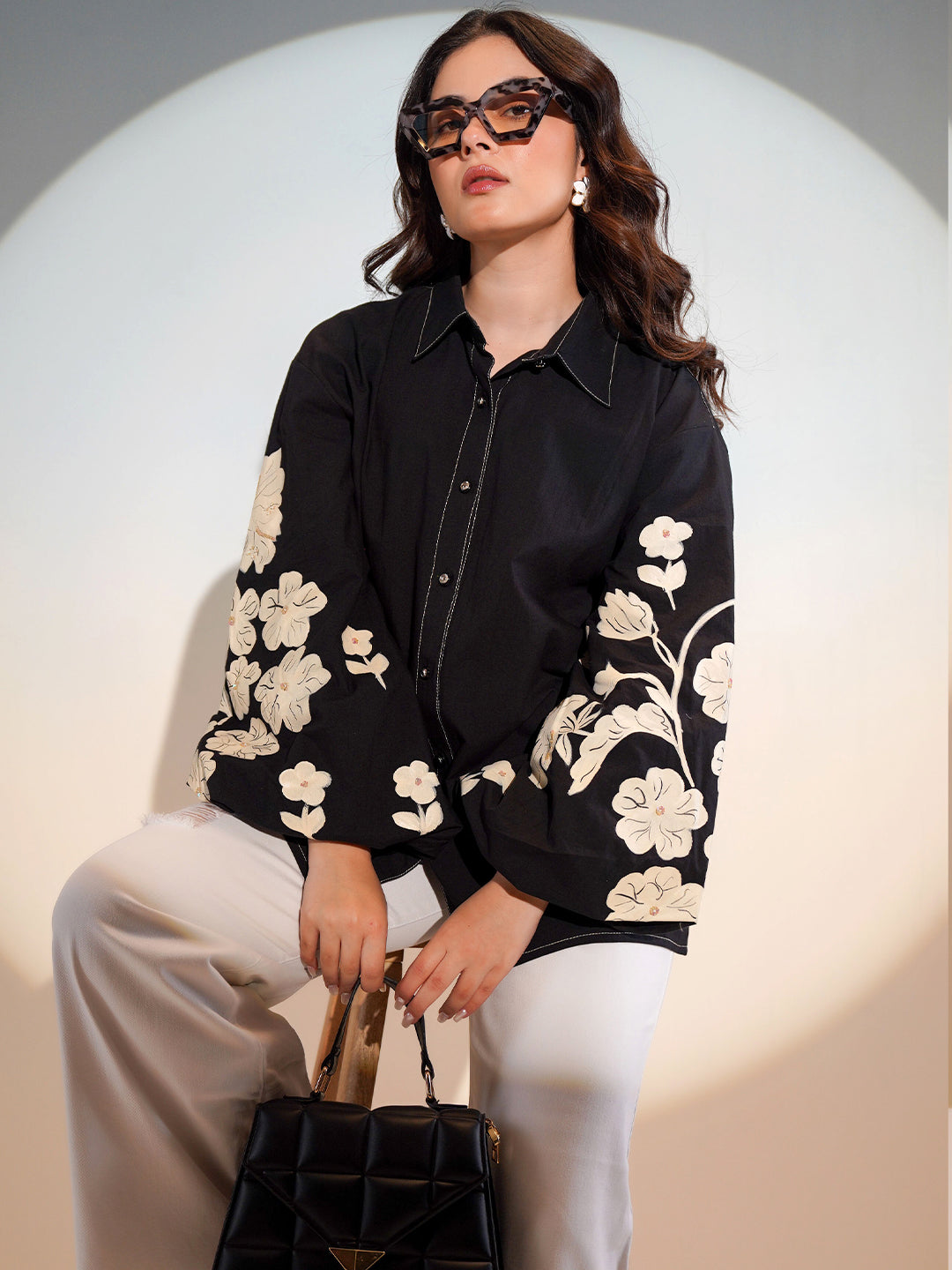 Cotton Black Colourblocked Shirt