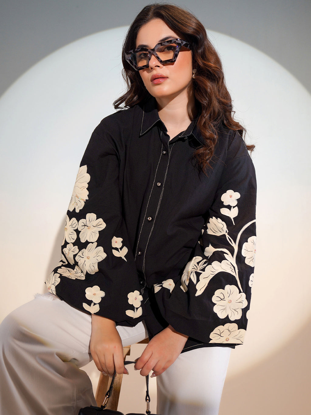 Cotton Black Colourblocked Shirt