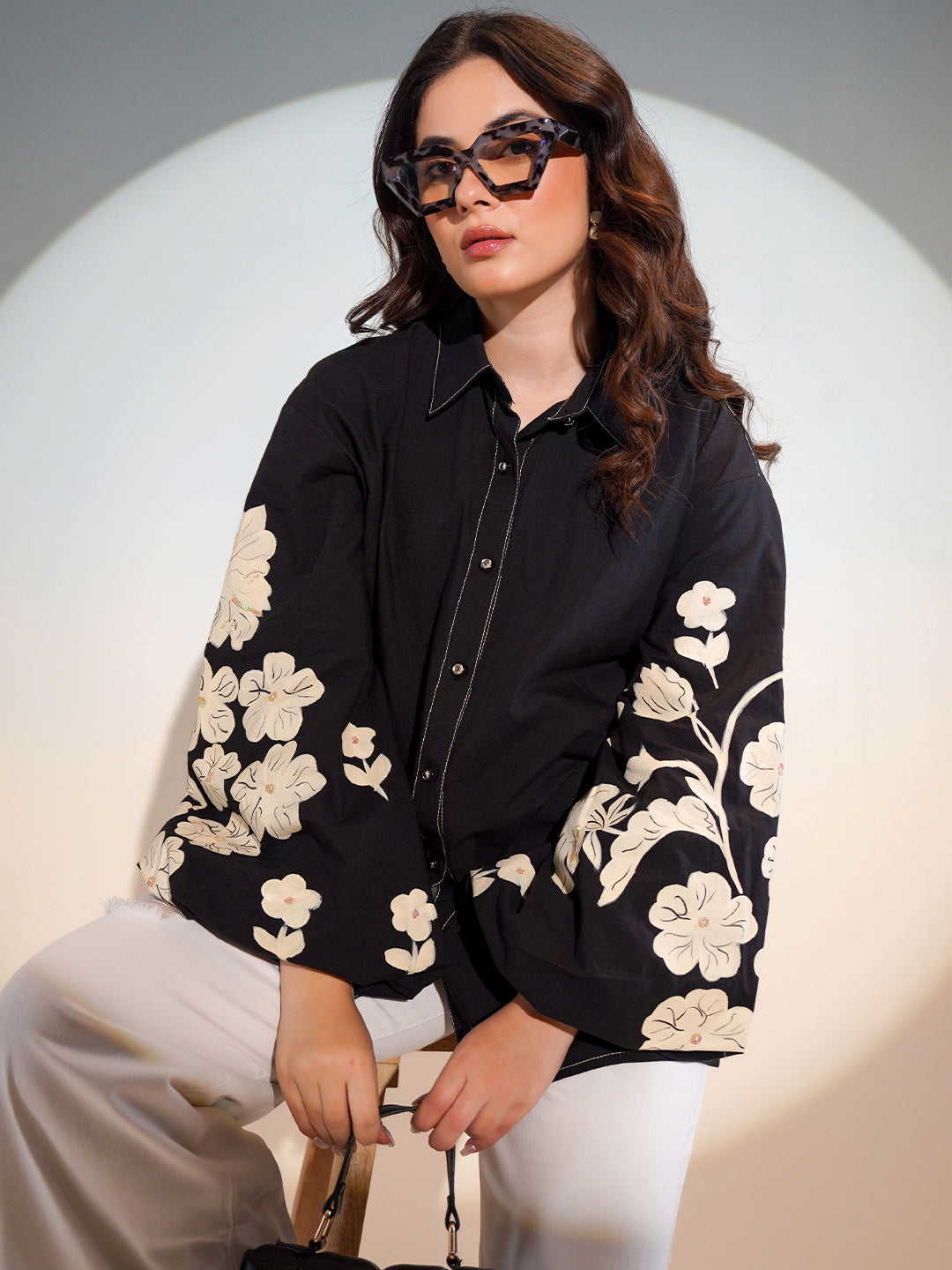 Cotton Black Colourblocked Shirt