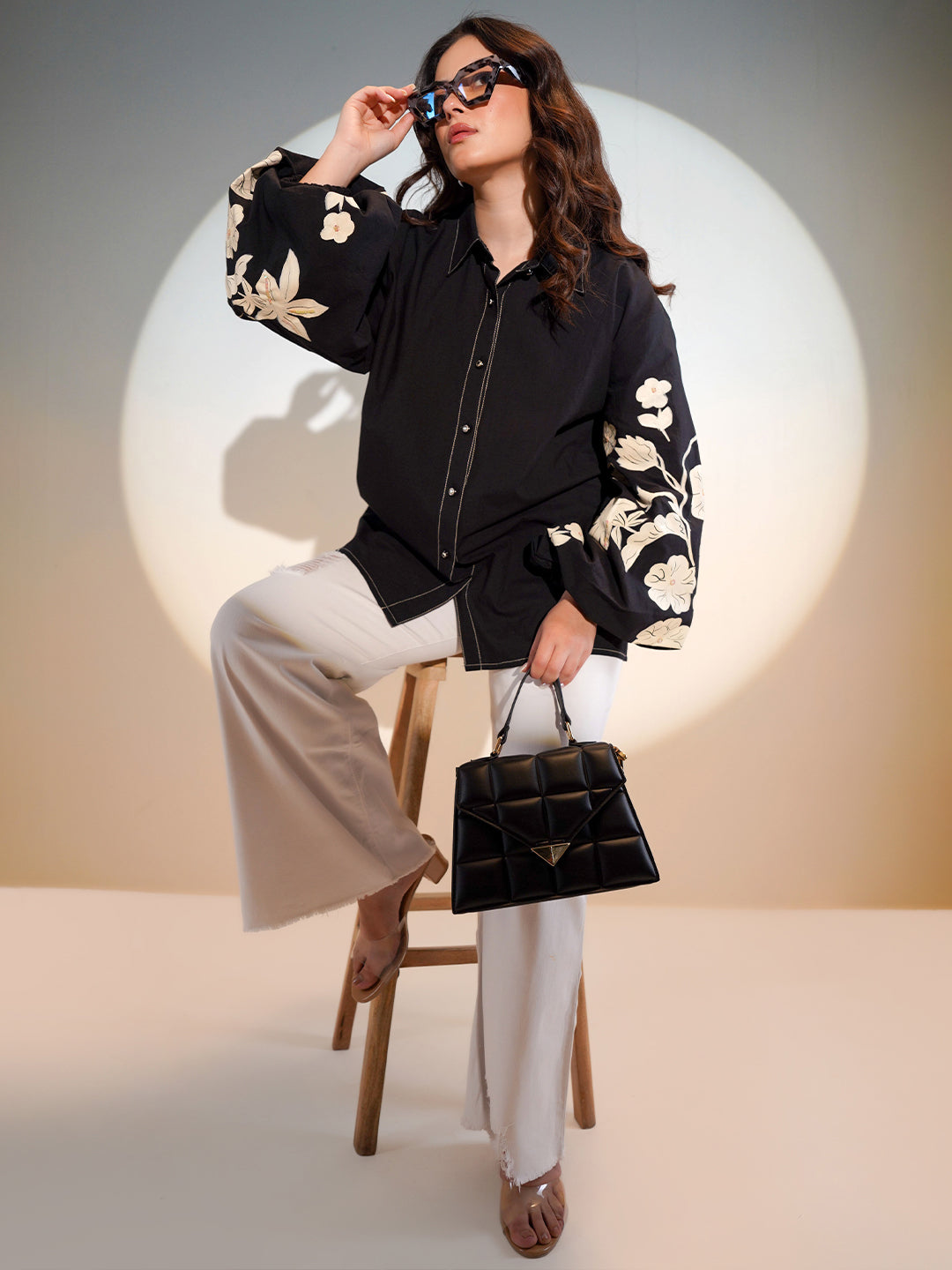 Cotton Black Colourblocked Shirt