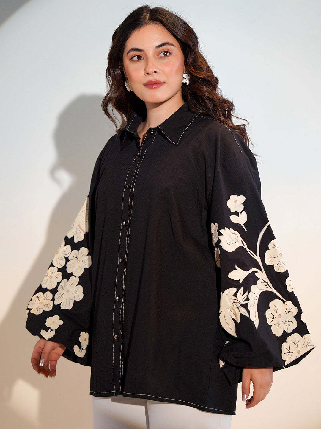 Cotton Black Colourblocked Shirt