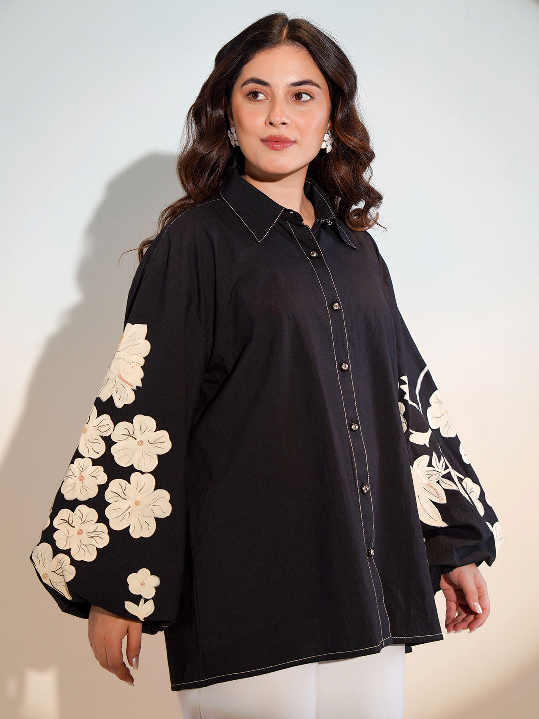 Cotton Black Colourblocked Shirt