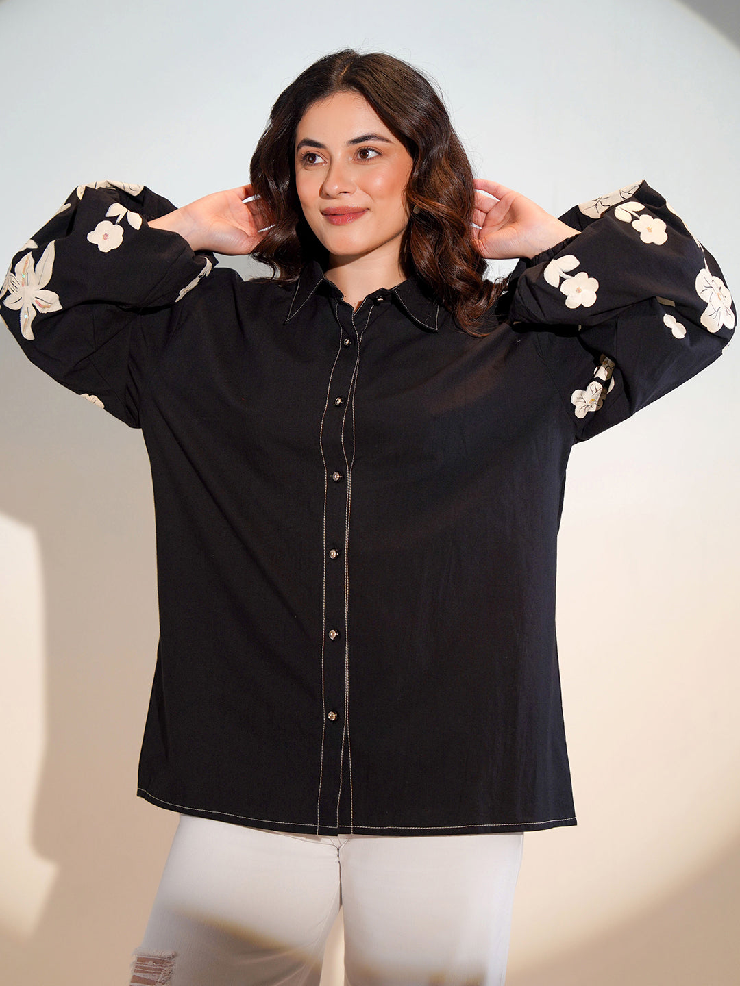 Cotton Black Colourblocked Shirt