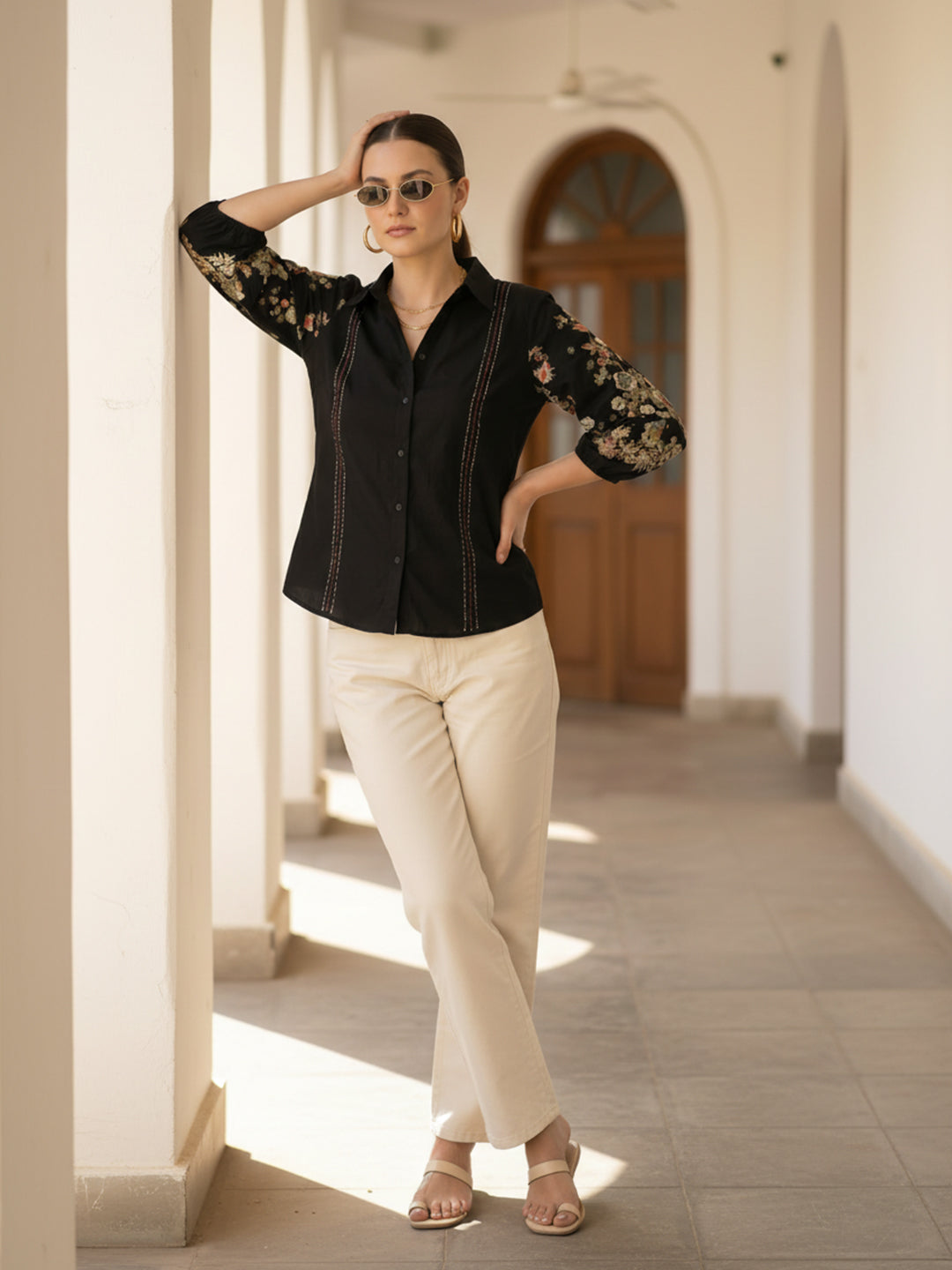 Zummer Floral Printed Shirt – Black Relaxed Fit Cotton Shirt