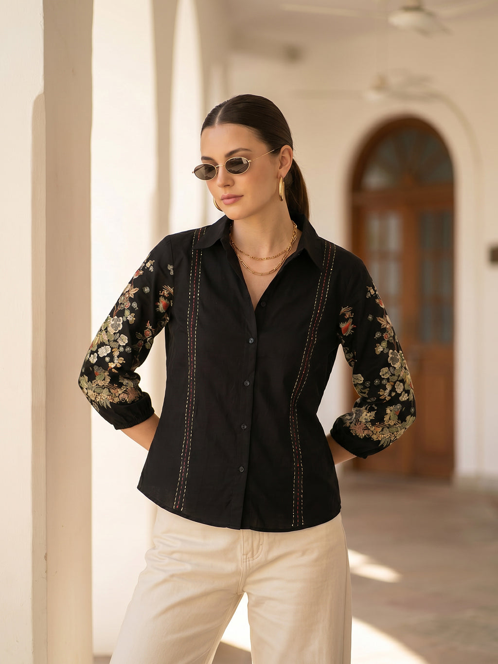Zummer Floral Printed Shirt – Black Relaxed Fit Cotton Shirt