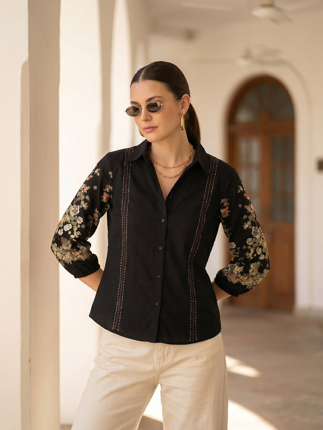 Zummer Floral Printed Shirt – Black Relaxed Fit Cotton Shirt