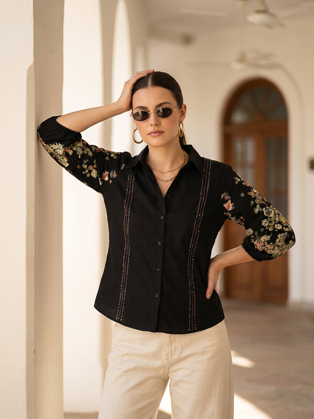 Zummer Floral Printed Shirt – Black Relaxed Fit Cotton Shirt