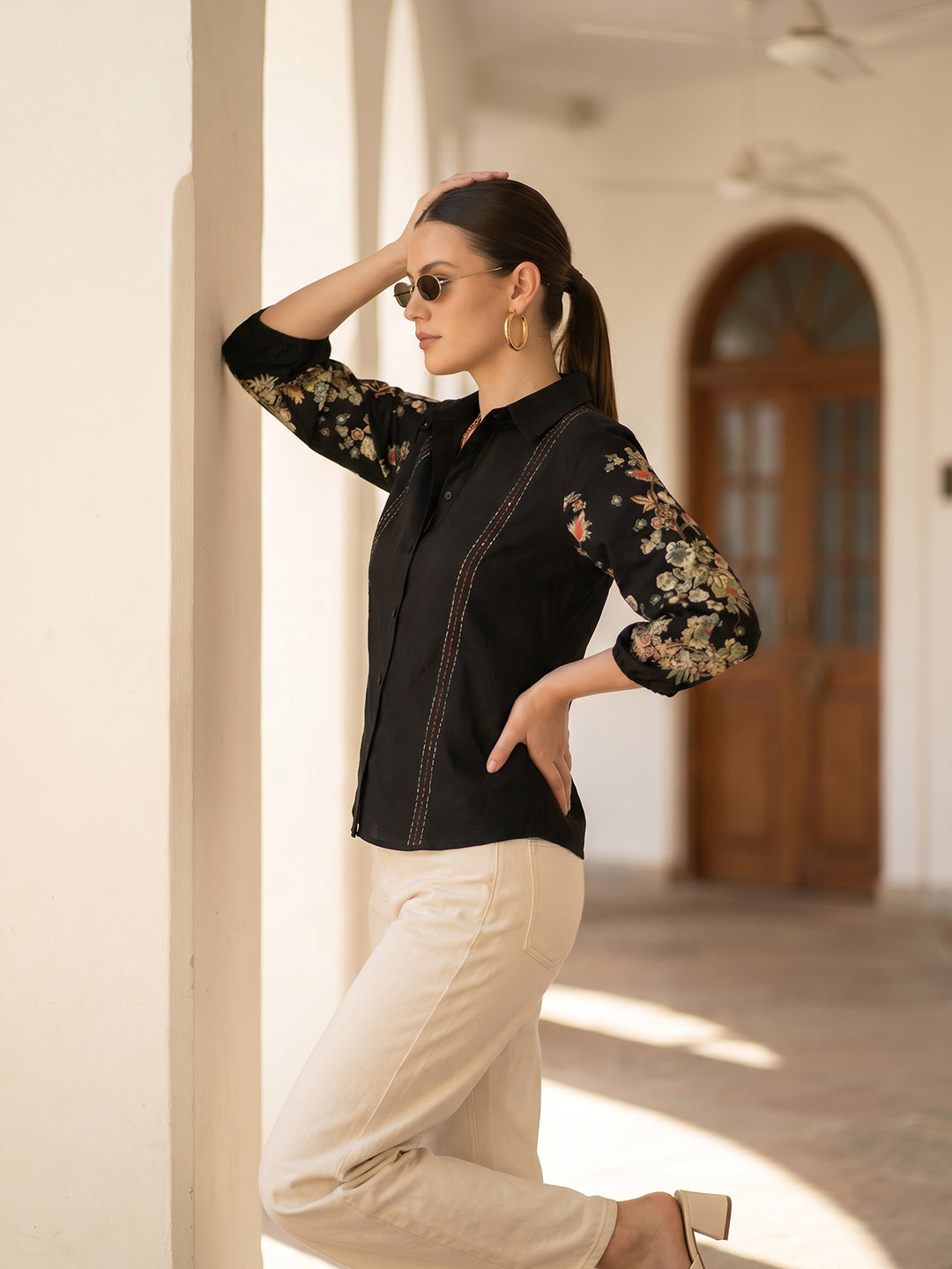 Zummer Floral Printed Shirt – Black Relaxed Fit Cotton Shirt