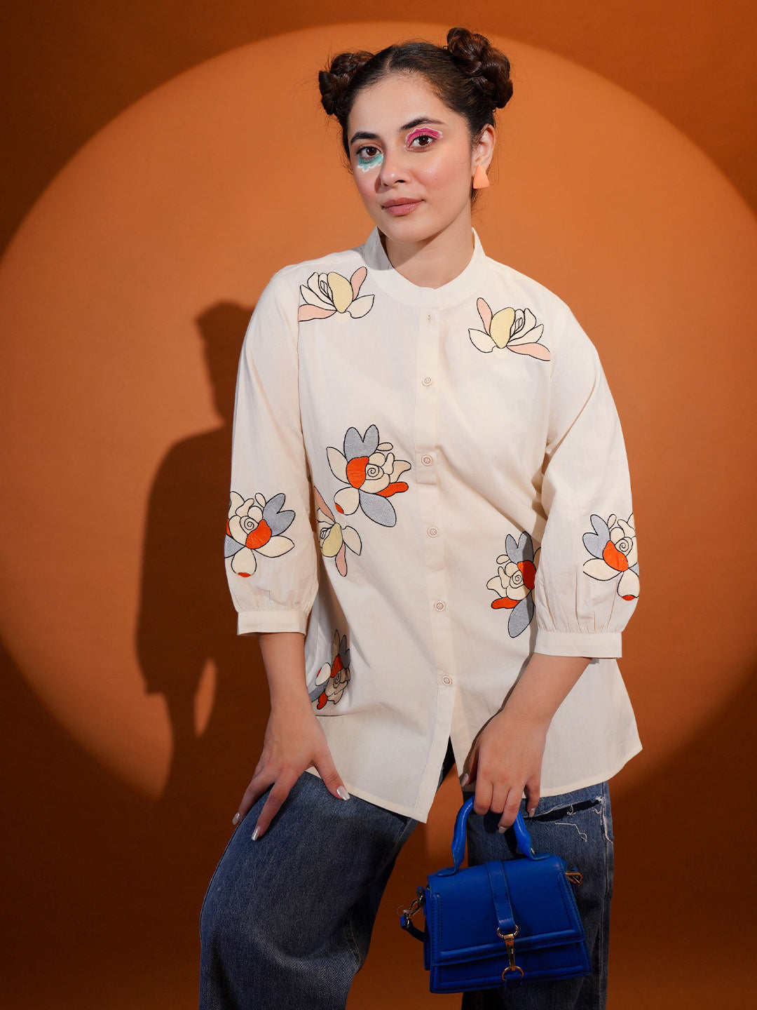 Cotton Cream Embroidered Shirt