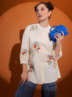 Cotton Cream Embroidered Shirt