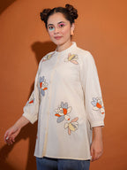 Cotton Cream Embroidered Shirt