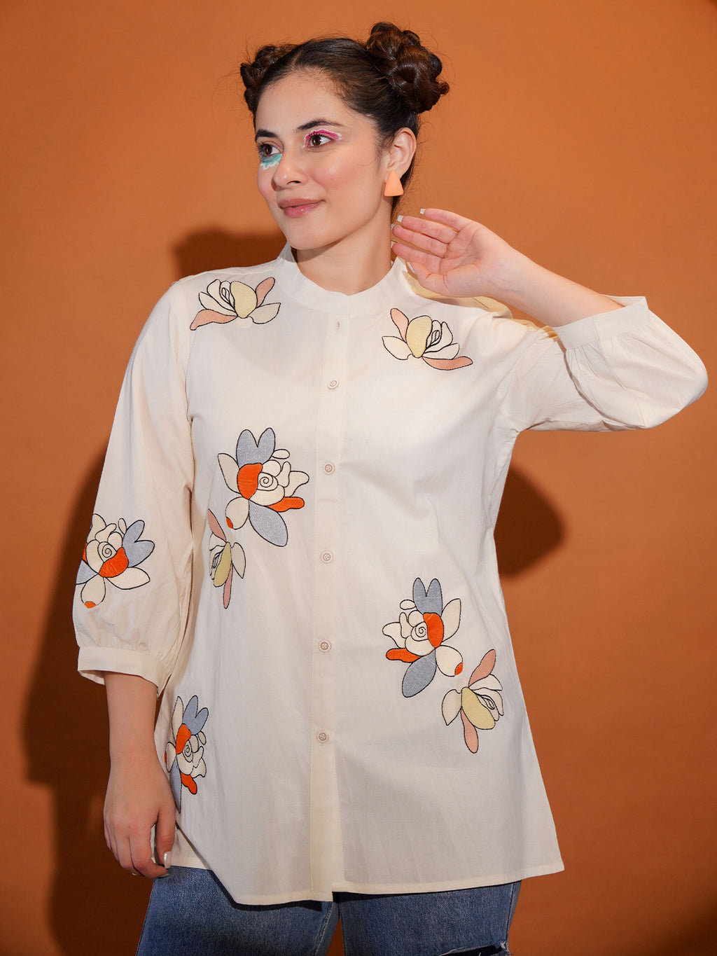 Cotton Cream Embroidered Shirt