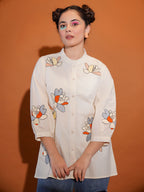 Cotton Cream Embroidered Shirt