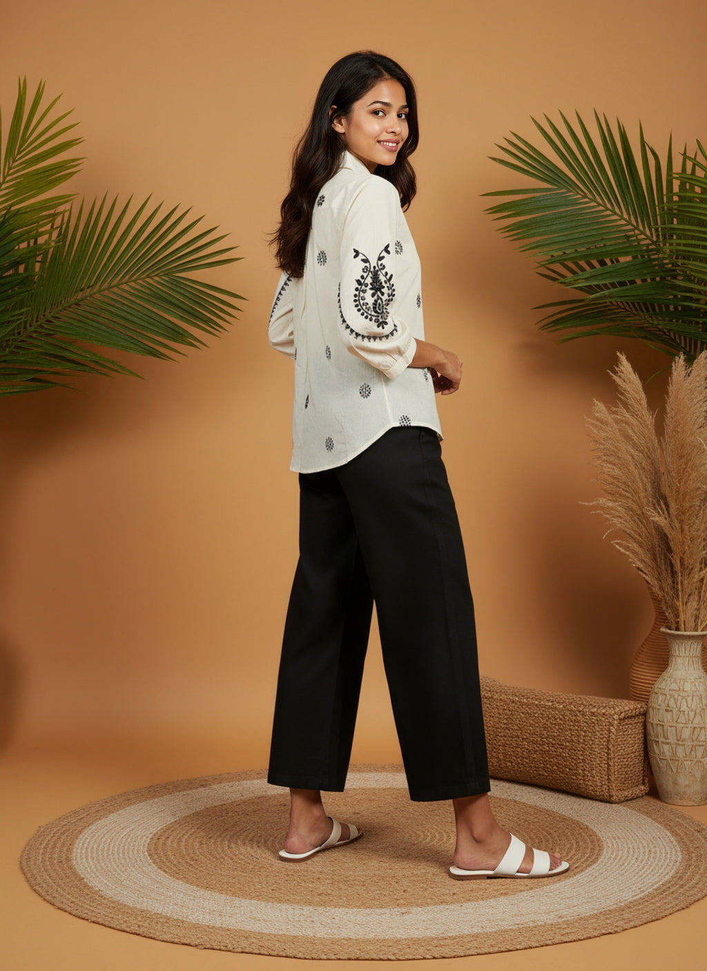 Cotton Cream Embroidered Shirt