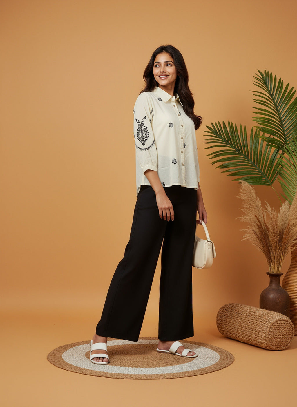 Cotton Cream Embroidered Shirt