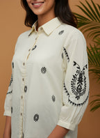 Cotton Cream Embroidered Shirt