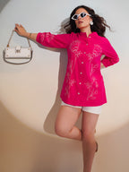 Cotton Pink Floral Embroidered Shirt