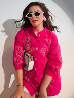 Cotton Pink Floral Embroidered Shirt