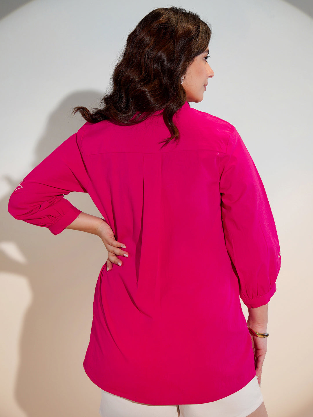 Cotton Pink Floral Embroidered Shirt