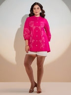 Cotton Pink Floral Embroidered Shirt