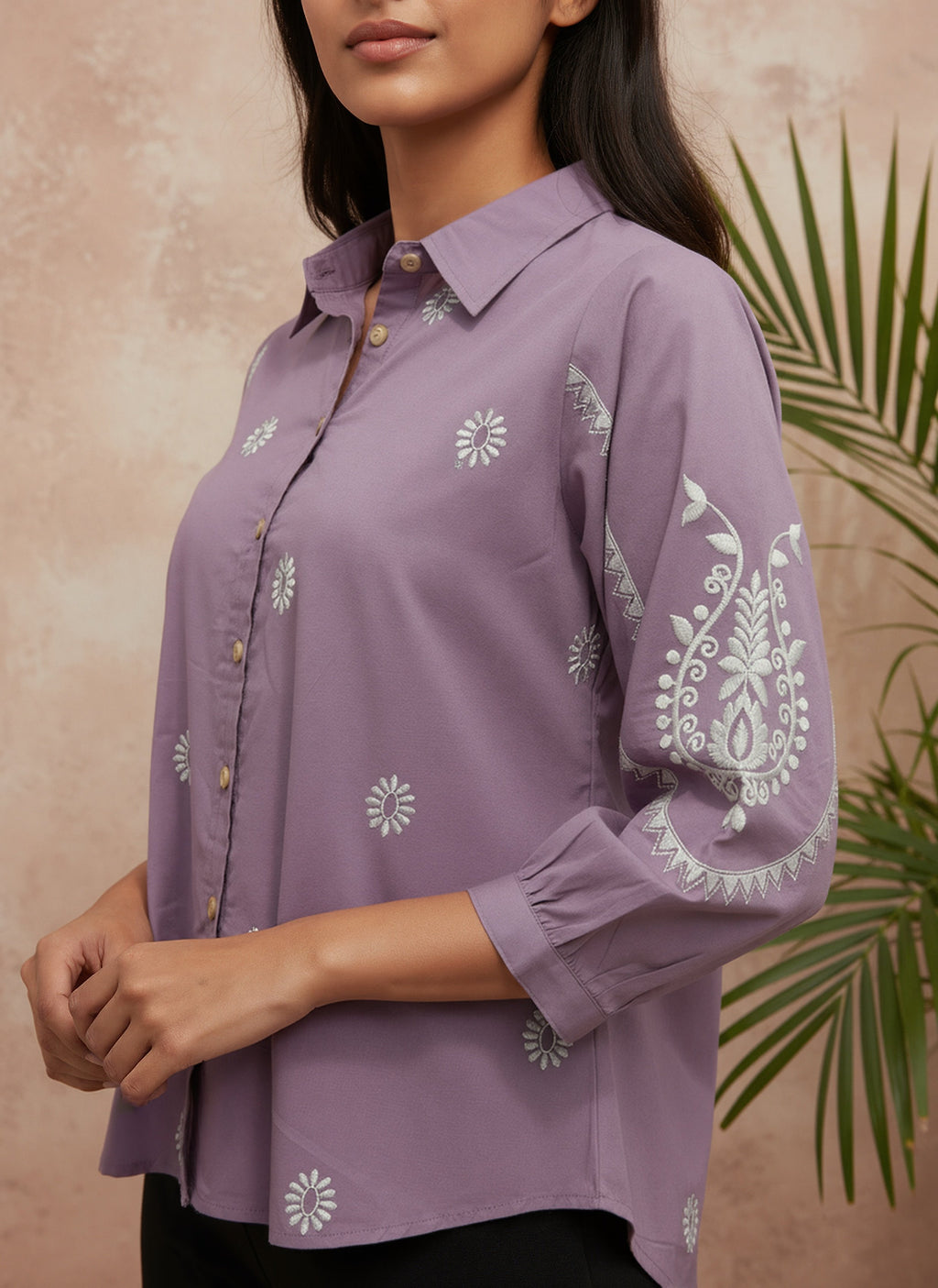 Cotton Purple Embroidered Shirt