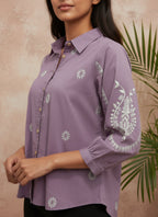 Cotton Purple Embroidered Shirt