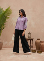 Cotton Purple Embroidered Shirt