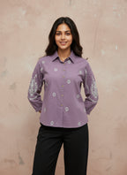 Cotton Purple Embroidered Shirt