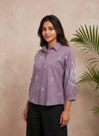Cotton Purple Embroidered Shirt