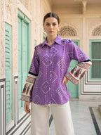 Zummer Women Purple Bandhani Printed Cotton Shirt
