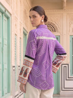 Zummer Women Purple Bandhani Printed Cotton Shirt