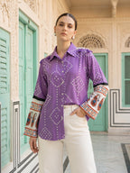 Zummer Women Purple Bandhani Printed Cotton Shirt