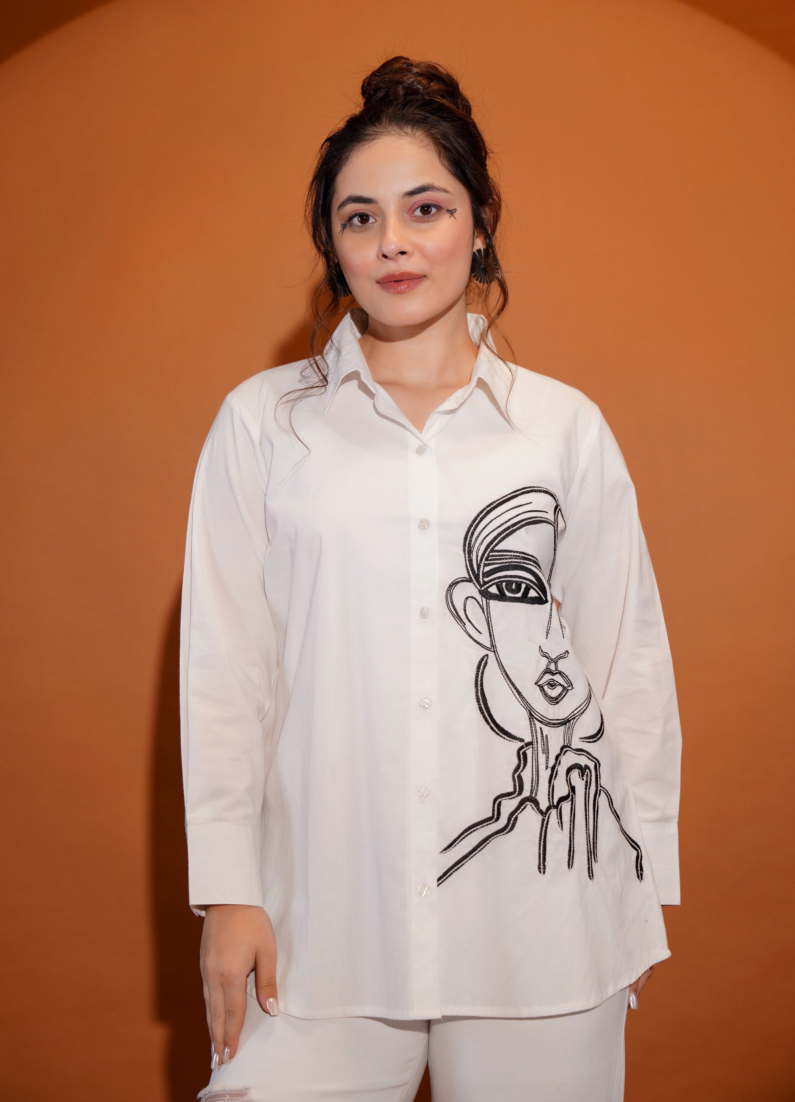 Cotton White Embroidered Shirt