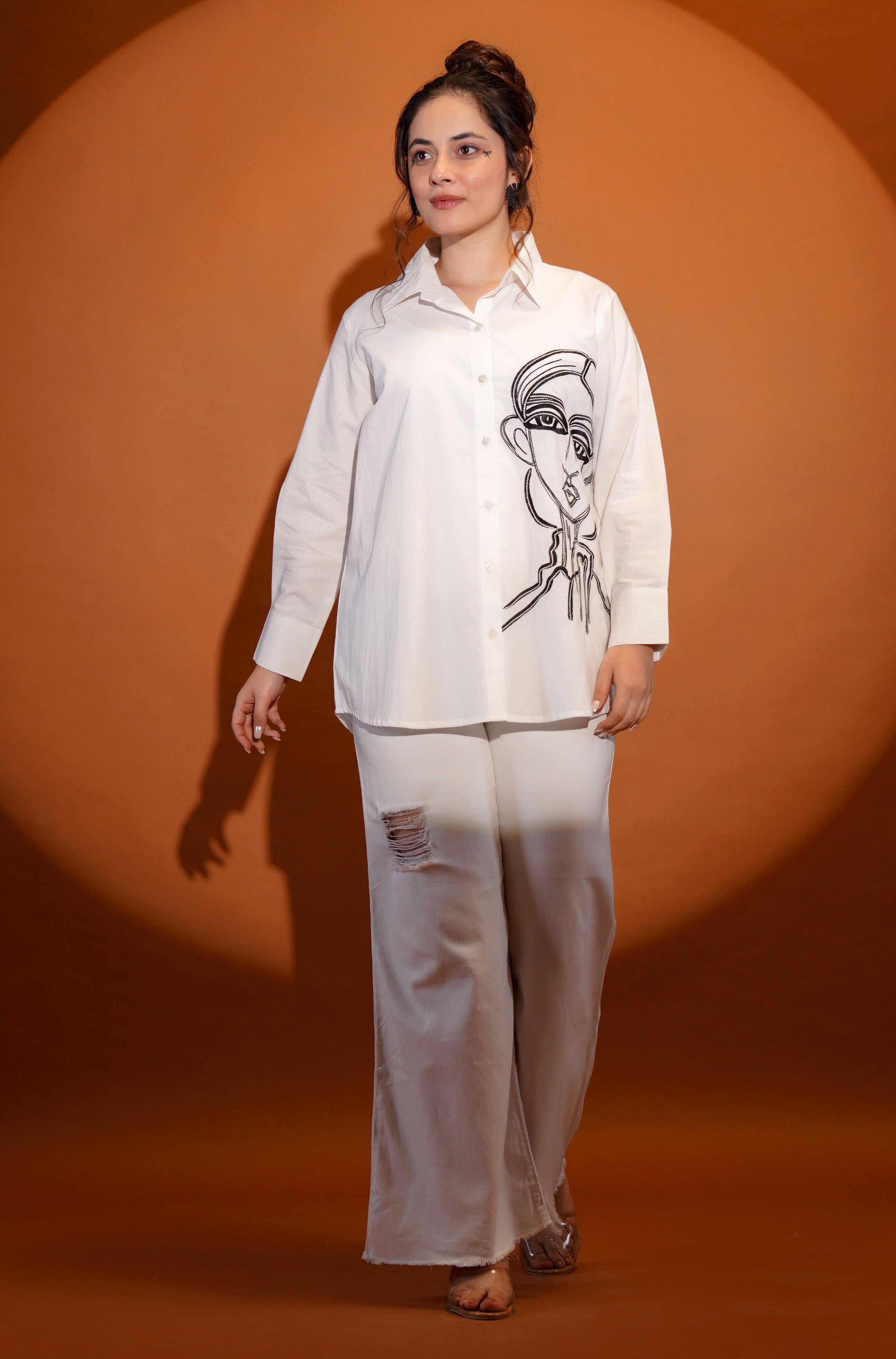 Cotton White Embroidered Shirt