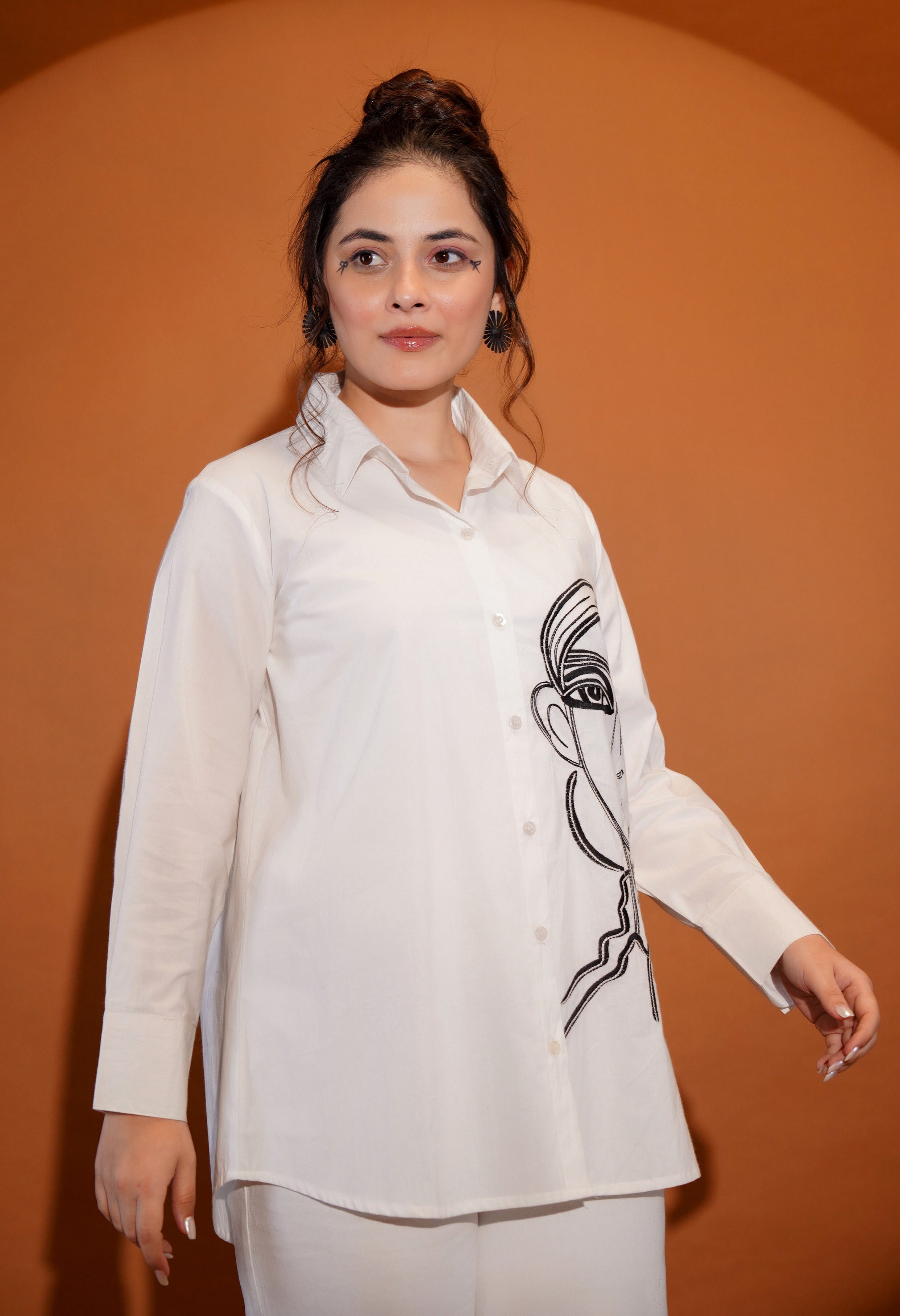 Cotton White Embroidered Shirt