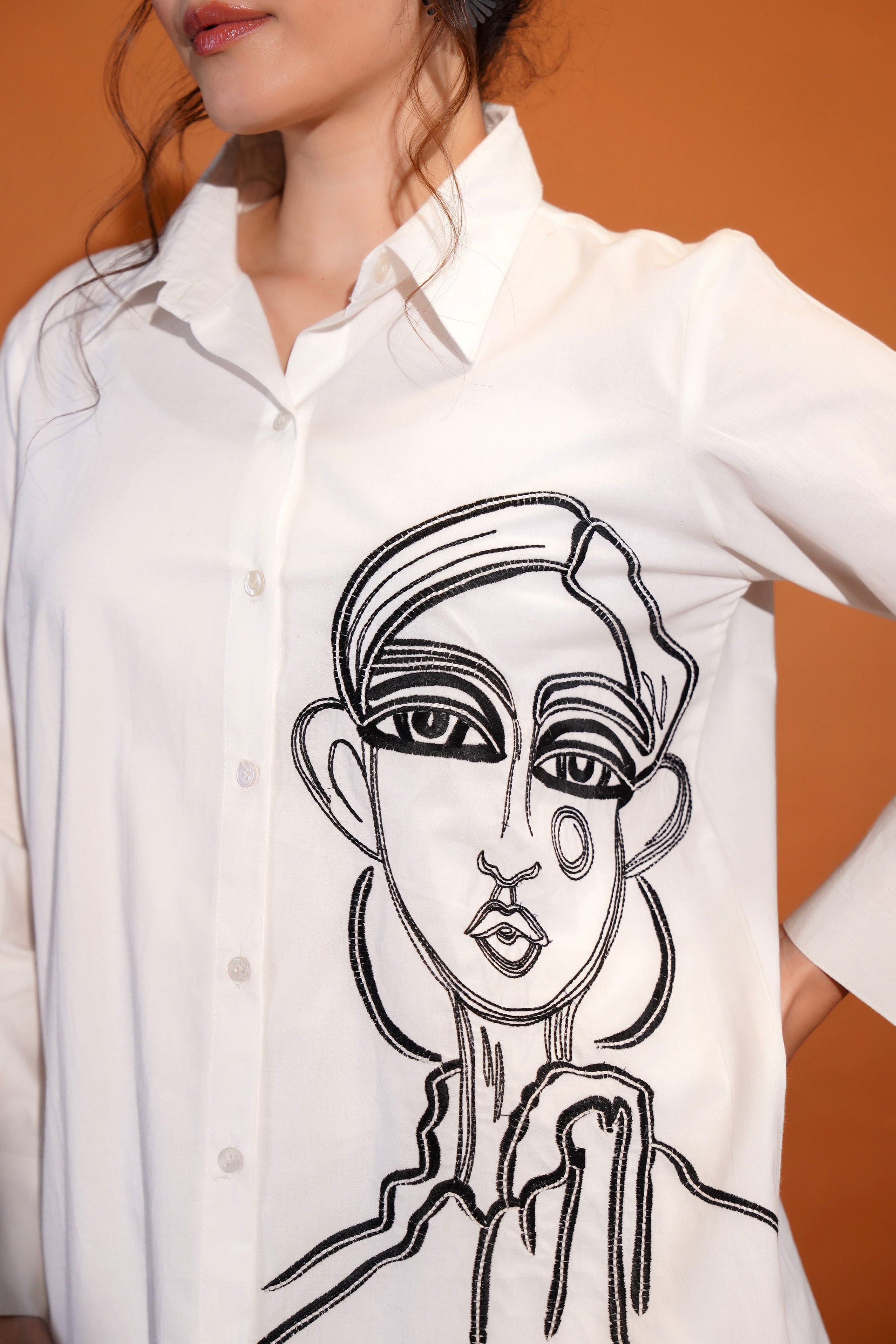 Cotton White Embroidered Shirt