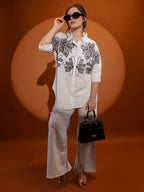 Cotton White Floral Embroidered Shirt