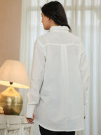 Cotton White Colourblocked Shirt