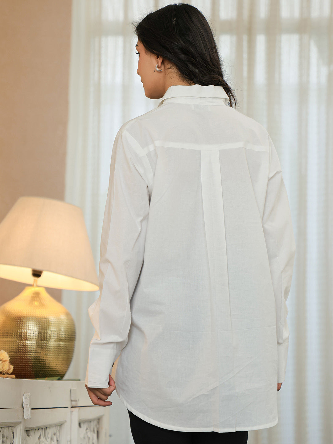 Cotton White Colourblocked Shirt