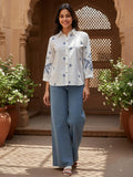 Cotton White Floral Embroidered Shirt