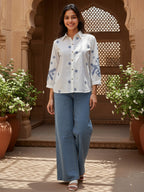 Cotton White Floral Embroidered Shirt