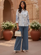 Cotton White Floral Embroidered Shirt