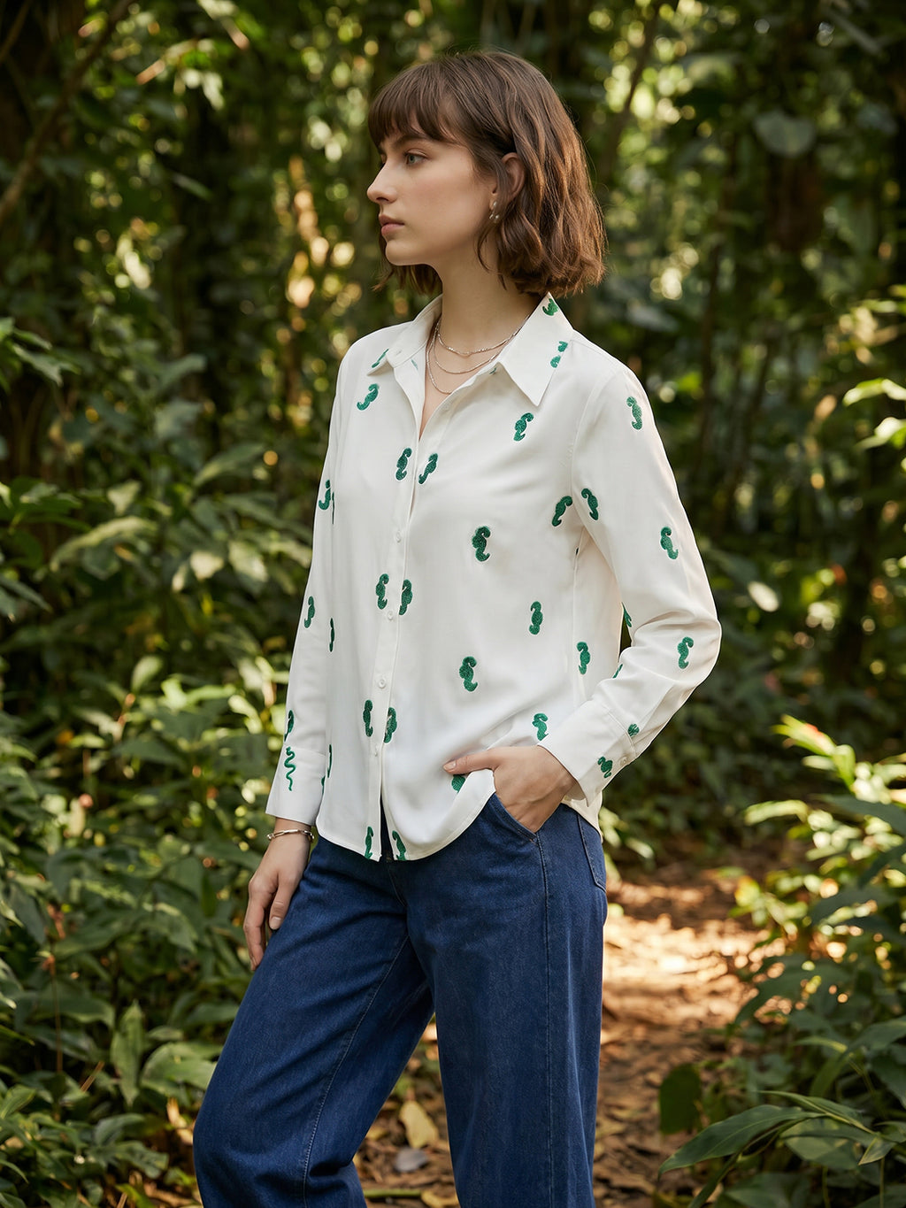 Zummer White Embellished Cotton Shirt for Women