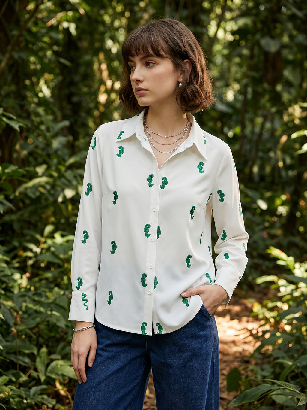 Zummer White Embellished Cotton Shirt for Women