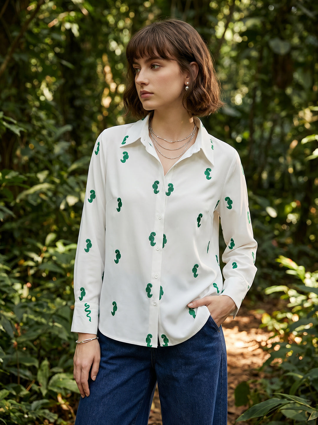 Zummer White Embellished Cotton Shirt for Women