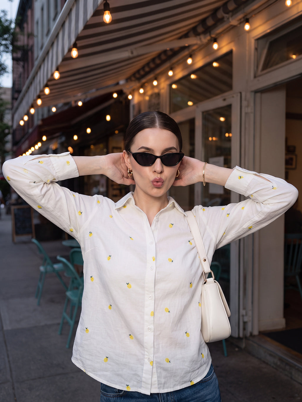 Zummer Fruit Embroidered Cotton Shirt (Yellow & Green)